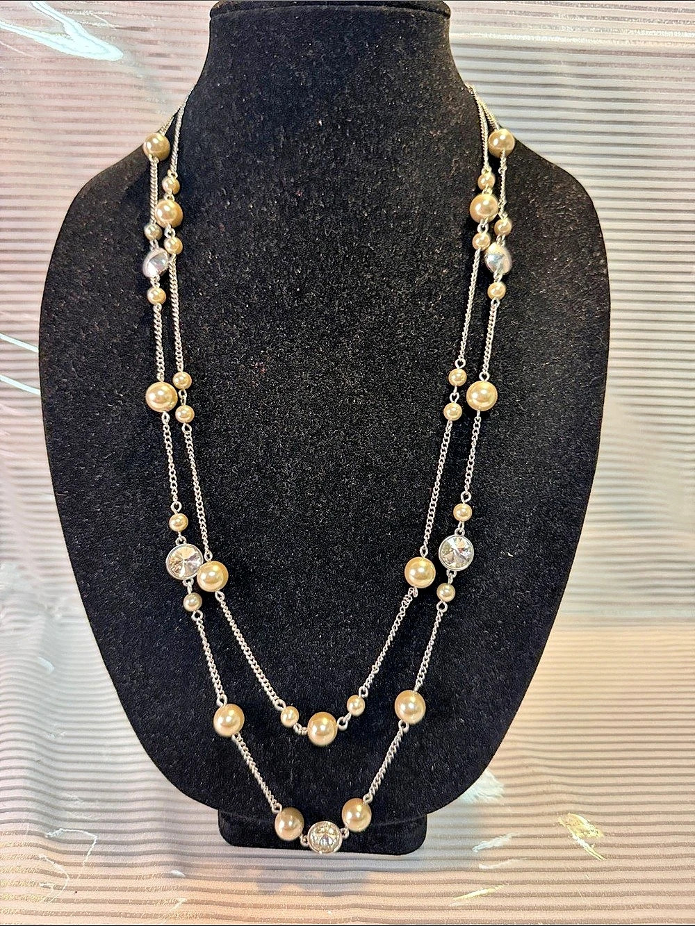 R.J. Beaded Layered Statement Necklace in Gold & Gray Like New